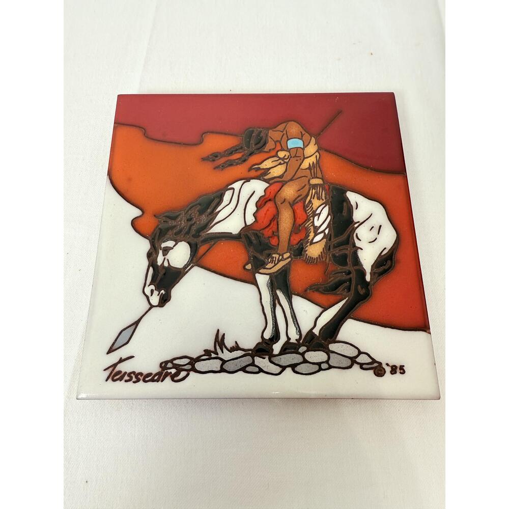 Vtg  Cleo Teissedre Southwest Red Colorful Signed Trivet Coaster Wall Decor 6x6